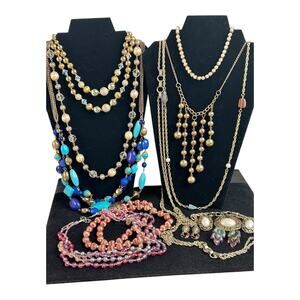 Vintage Gold Tone Multicolor Tones Mixed Jewelry Lot Necklaces Earrings Bold